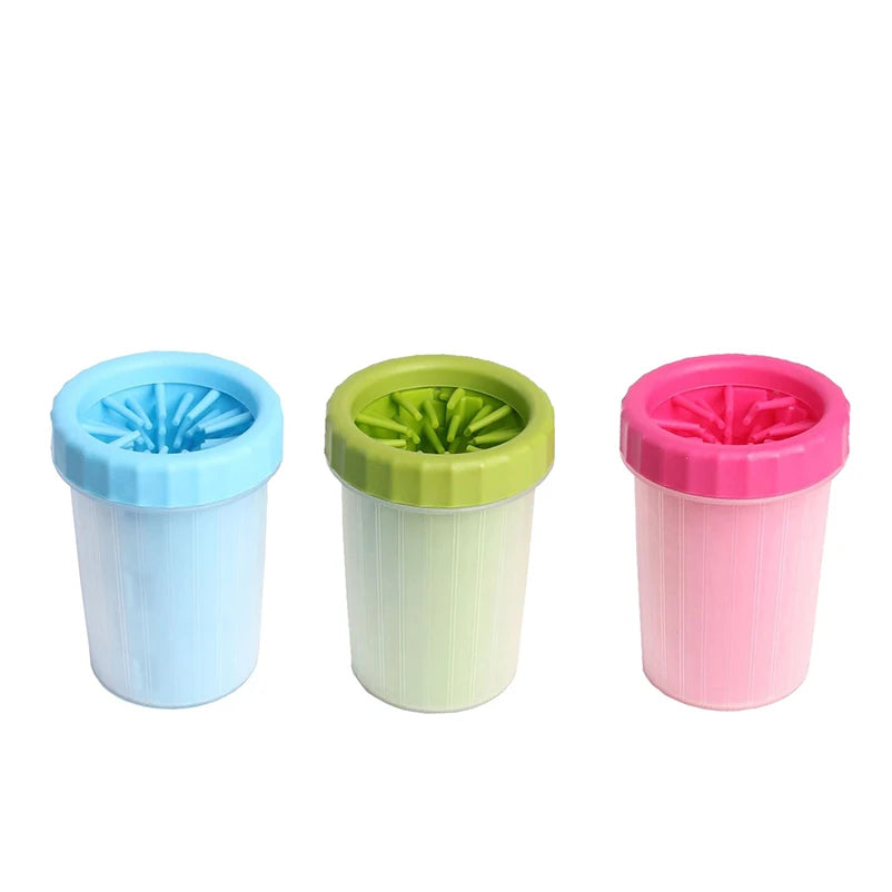 automatic pet paw cleaning cup for dogs, puppies, and cats; portable paw washer in blue, green, and pink