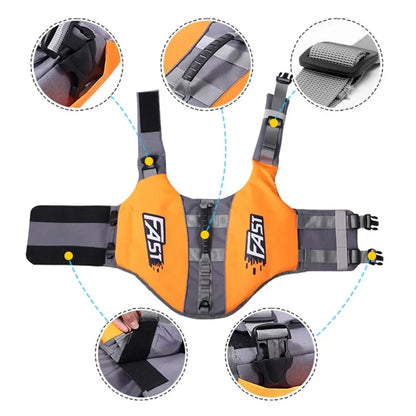 Dog life jacket orange reflective adjustable swim vest for pool, surfing, and drifting with secure buckles