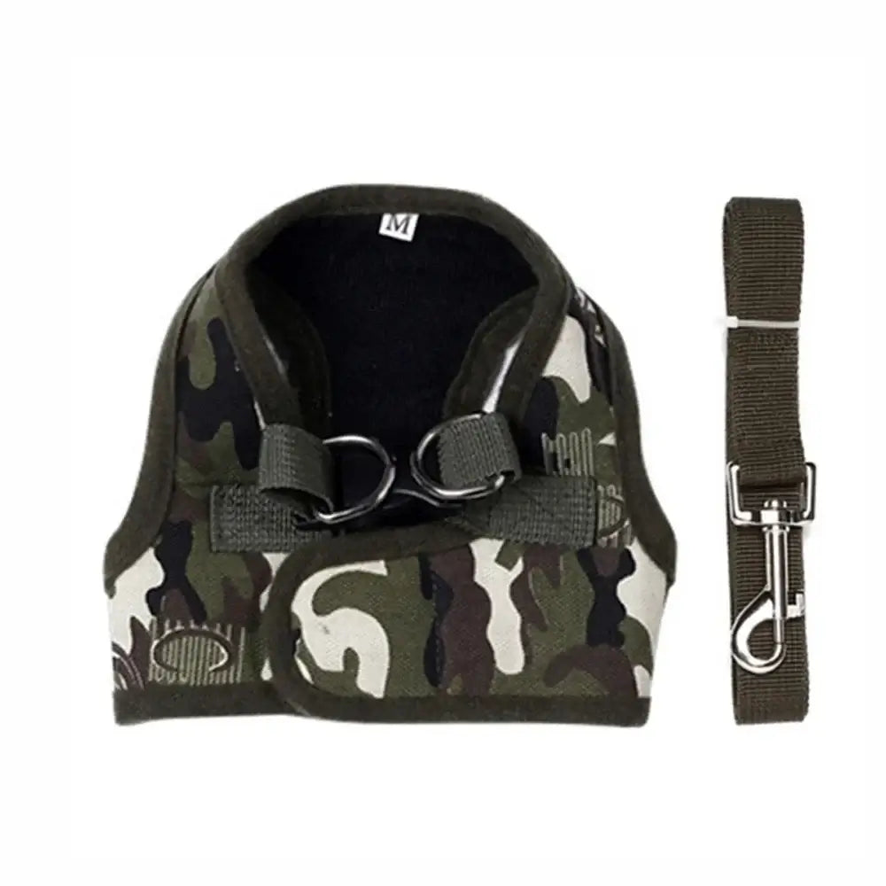 small dog harness leash set army camouflage chest vest with buckle leash for puppies, cats and small pets