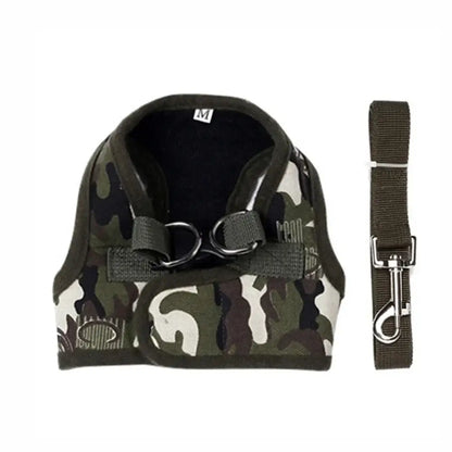 small dog harness leash set army camouflage chest vest with buckle leash for puppies, cats and small pets