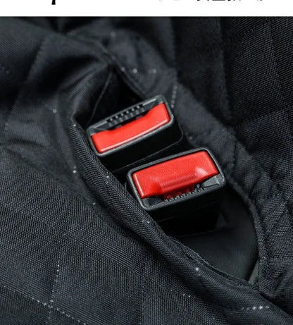waterproof dog car seat cover with middle seat armrest access and secure buckle openings for pet travel