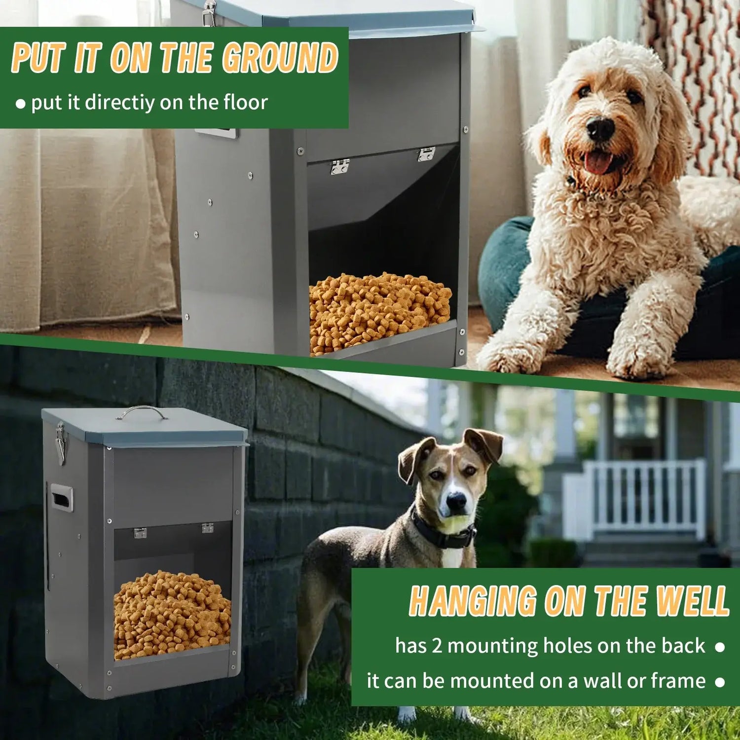 automatic dog feeder galvanized gravity pet food dispenser for large dogs, outdoor use, 26LB capacity