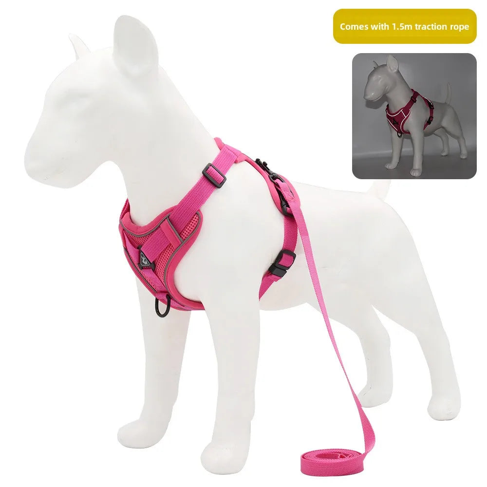 reflective cat harness and leash set pink breathable mesh with 1.5m traction rope for small dogs cats