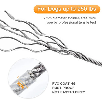 5 mm diameter stainless steel wire rope for Dog Tie Out Cable, for dogs up to 250 lbs, with PVC coating.