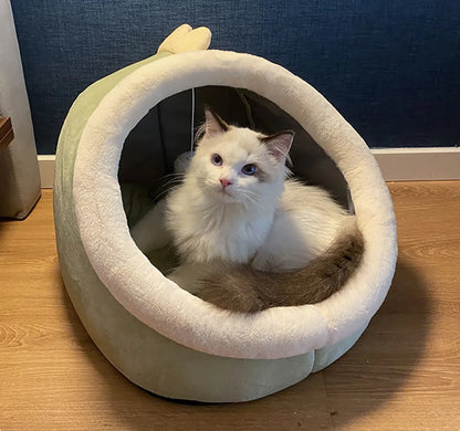 foldable washable cat bed cozy semi-closed cat cave with cute ear design for small pets