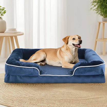 Orthopedic dog sofa bed for large dogs, washable plush support foam pet bed with removable cover