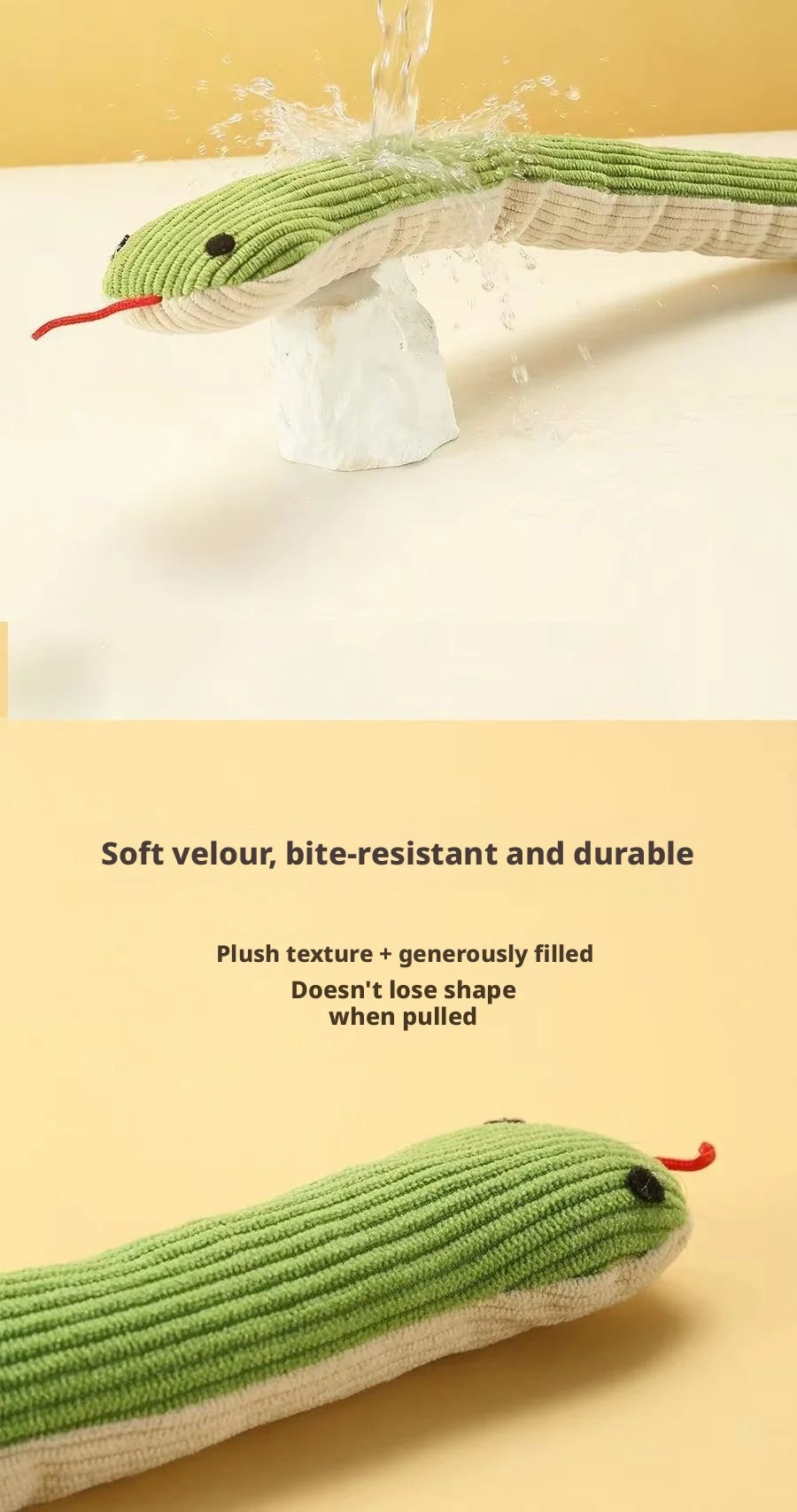 plush snake pet chew toy for kittens and small pets, bite-resistant soft velvet plush with sound and teeth-cleaning texture