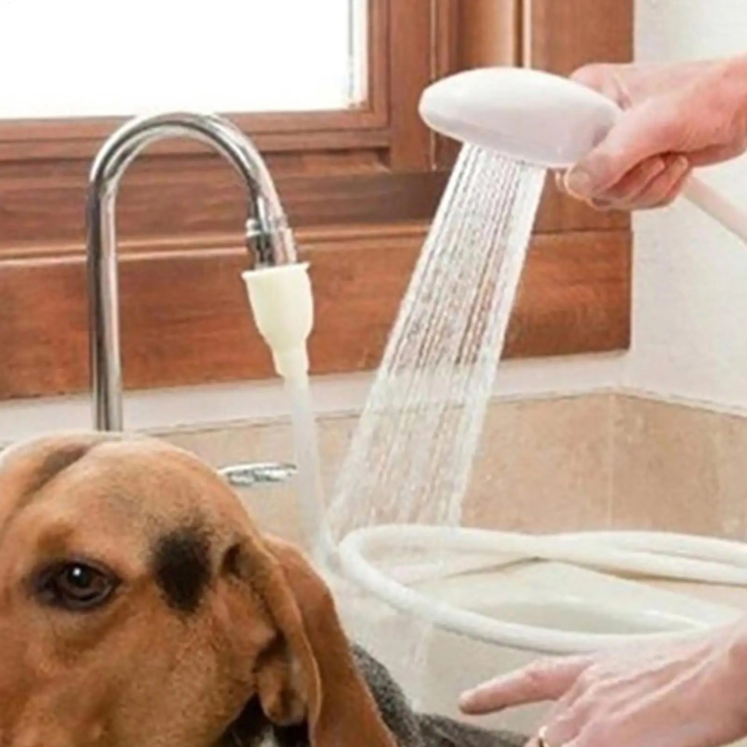 pet bathing shower for dog grooming with handheld spray attachment and sink setup for easy pet cleaning