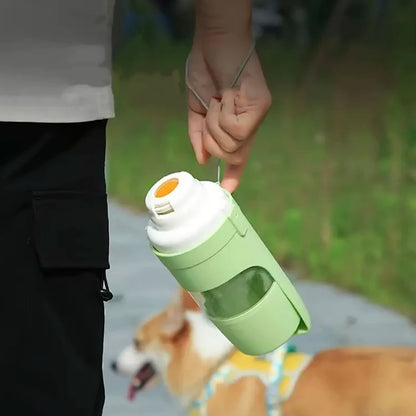 portable pet water bottle with food container for dogs, foldable 2-in-1 travel bowl, outdoor feeding and drinking device