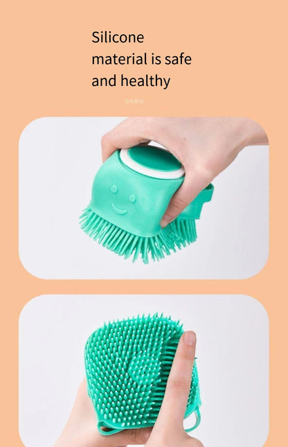 Silicone pet bathing brush with soft bristles for safe, healthy dog and cat grooming and massage