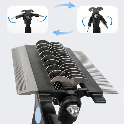 3 in 1 pet deshedding brush with adjustable grooming blades for dog and cat hair removal and shedding control