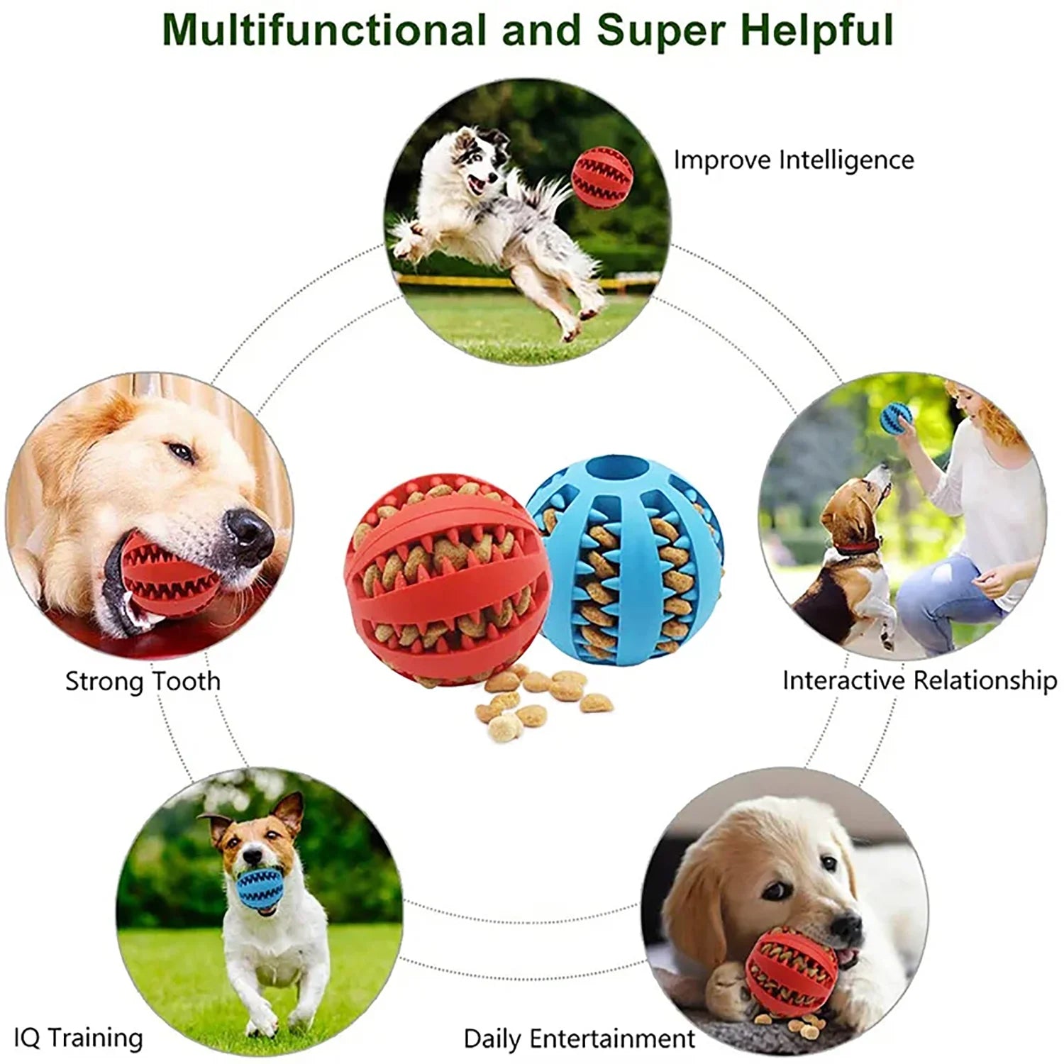nontoxic dog chew toy ball for dogs and puppies, bite resistant feeder and tooth cleaning toy