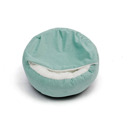 orthopedic waterproof dog bed with hooded blanket cozy round mint pet bed for dogs and cats