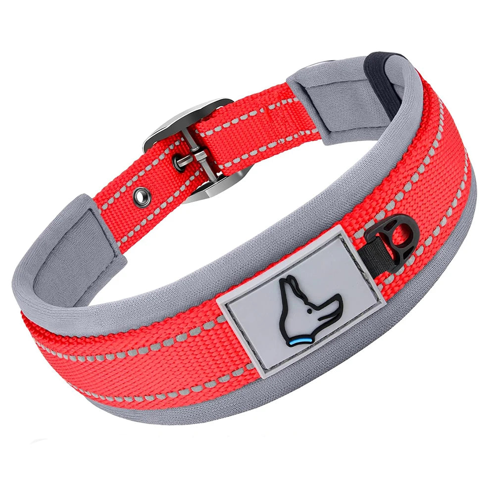 Padded Dog Collars for small Medium large Dogs Reflective Wide Pet Collars Adjustable Heavy Duty Nylon Neoprene Dog Collar in red