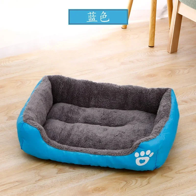 Blue large dog bed house with soft plush lining, square nest pet kennel for small, medium, and large dogs