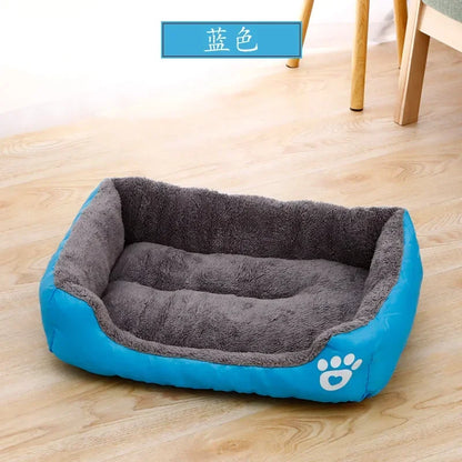 Blue large dog bed house with soft plush lining, square nest pet kennel for small, medium, and large dogs