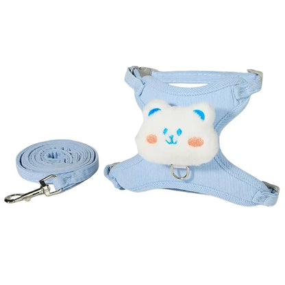 adjustable cat harness leash set for small pets, blue breathable cartoon breakaway harness with matching leash