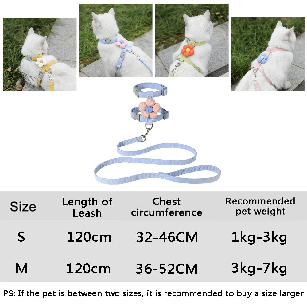 adjustable small dog harness and leash set cute flower cat harness for small dogs, breathable pet traction accessories