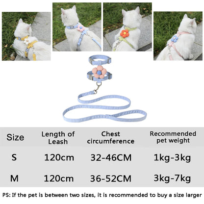 adjustable small dog harness and leash set cute flower cat harness for small dogs, breathable pet traction accessories