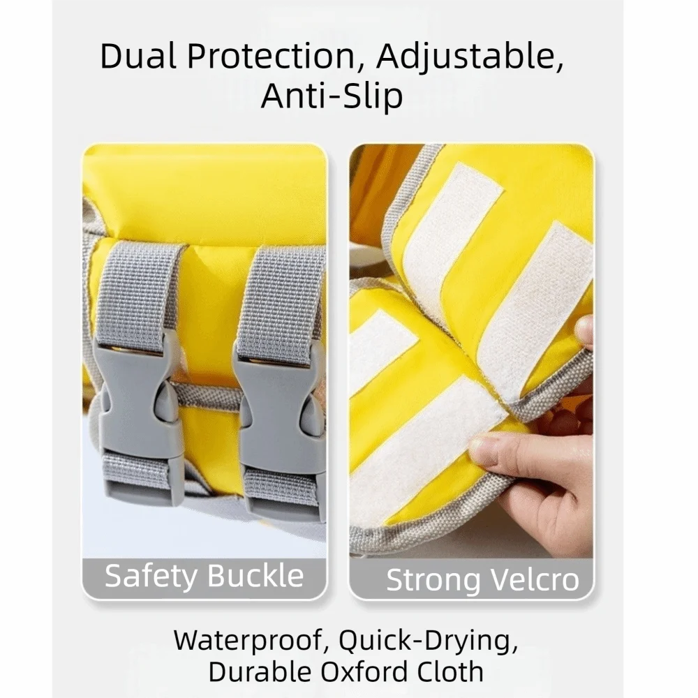 adjustable dog life jacket with safety buckle, strong velcro, anti-slip fit, waterproof quick-drying Oxford cloth