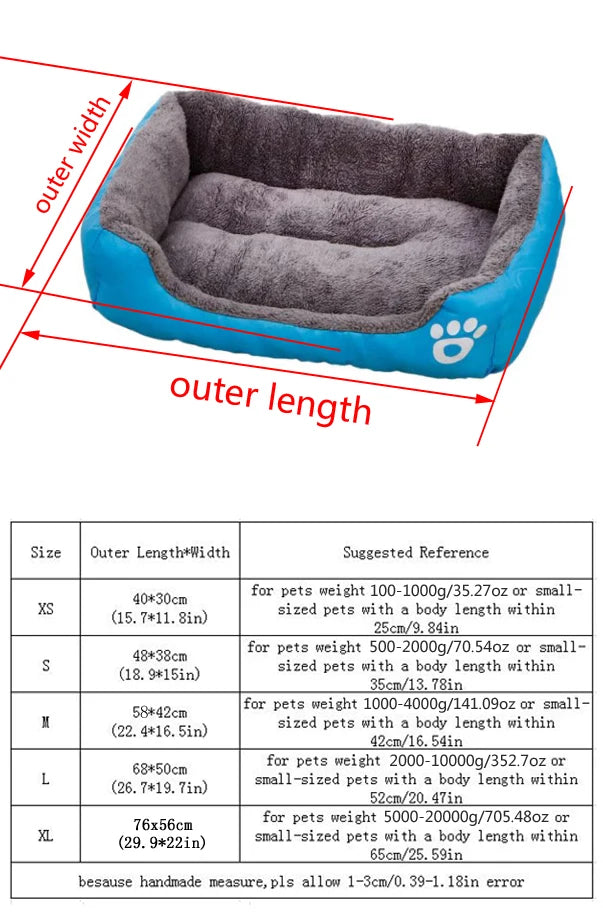 large dog bed house for small to large dogs, warm square pet kennel with blue sides and gray plush interior