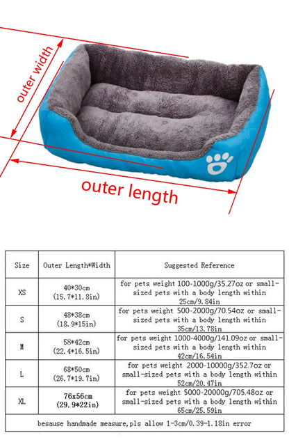 large dog bed house for small to large dogs, warm square pet kennel with blue sides and gray plush interior