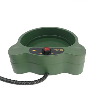 Green heated dog water bowl with on off switch for ice-free warm water