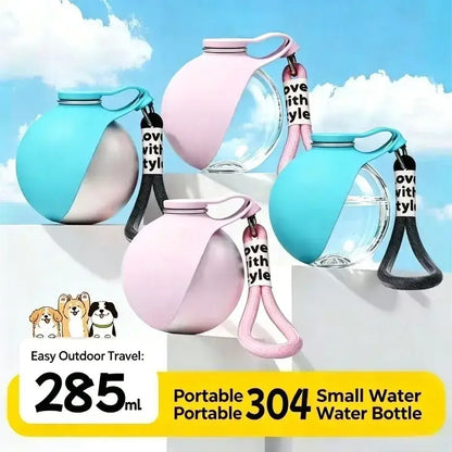 portable dog water bottle for small dogs, 304ml portable water bottle with leash for outdoor travel