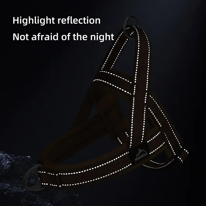 escape-proof tactical dog harness with reflective padded no-pull design for safe night walking and training