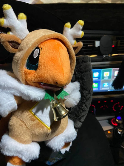 Pokemon plush toys Charizard-style Sawsbuck Christmas poncho plush doll with bells, cute anime gift for kids