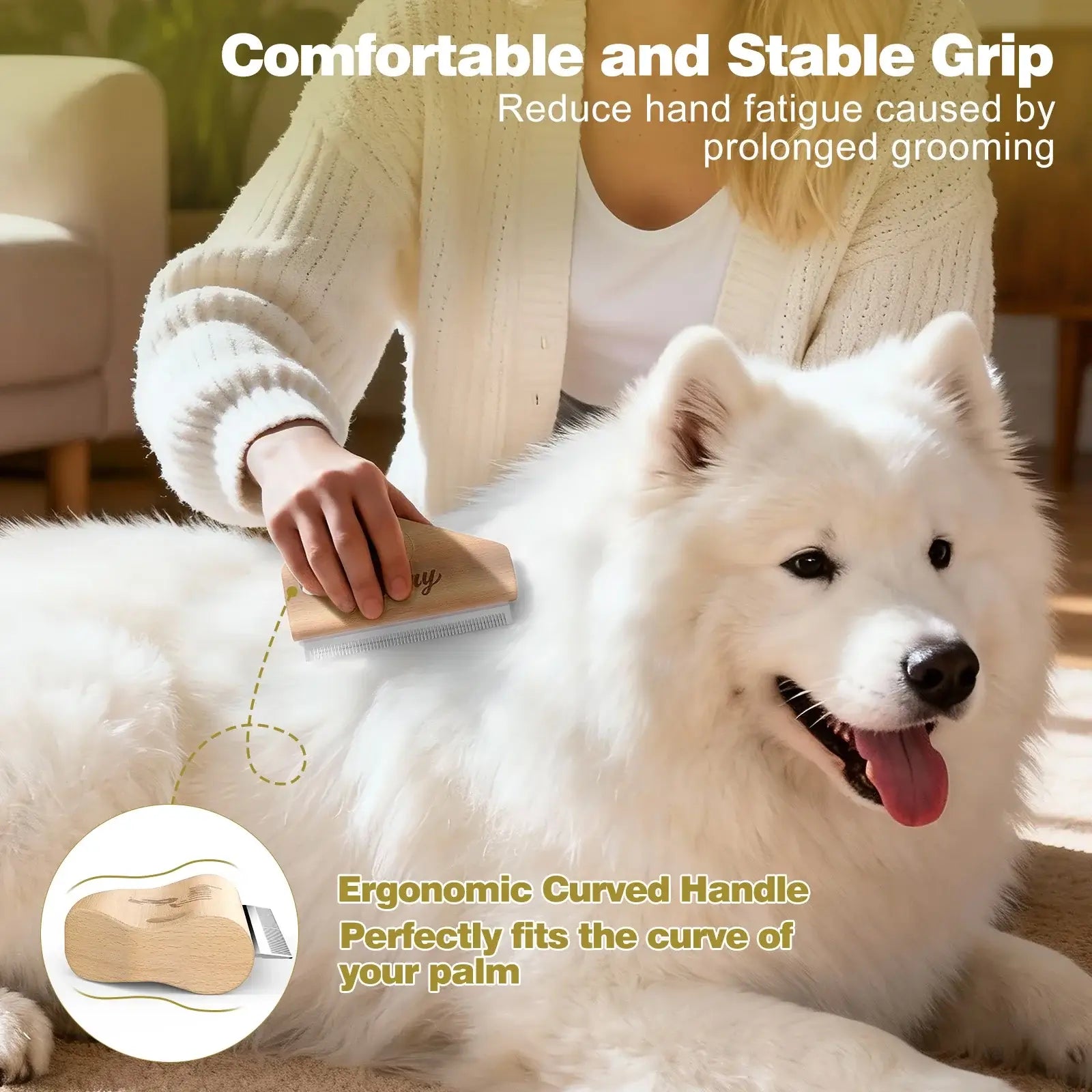 deshedding brush for dogs ergonomic wood handle grooming brush for reducing shedding and removing loose pet hair
