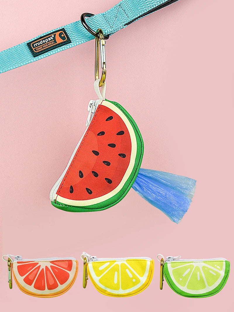 Dog poop bag holder dispenser watermelon pet poop bag pouch attached to leash with colorful fruit design