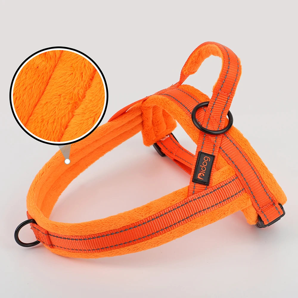 winter dog harness for small and large dogs, soft padded reflective orange no-pull vest harness