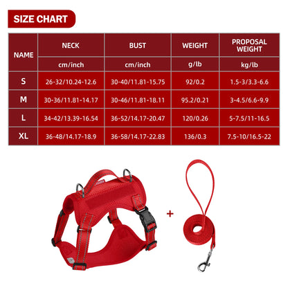 Reflective dog harness and leash set size chart with red vest harness and lead for small to medium dogs