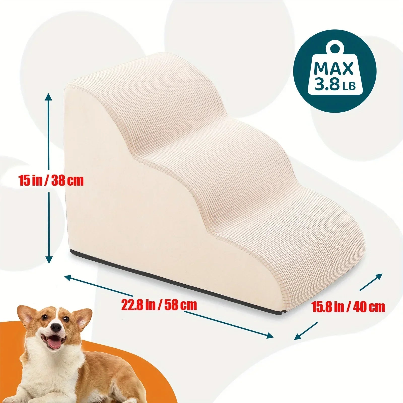 Orthopedic Dog Steps with Removable Covers Eco-PU Padding Non-Slip Diamond Treads 2/3/4 Tier Pet Stairs for Elderly Dogs.LABUBO.