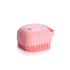 Pink silicone pet bathing brush with soft bristles for dog and cat grooming, cleaning, and shower massage