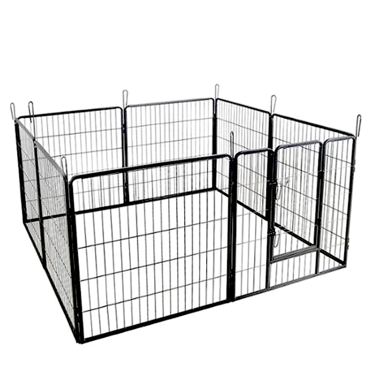 Folding Indoor Outdoor Dog Fences For Durable Metal Dog Houses For Dogs In Outdoor Back Gardens.