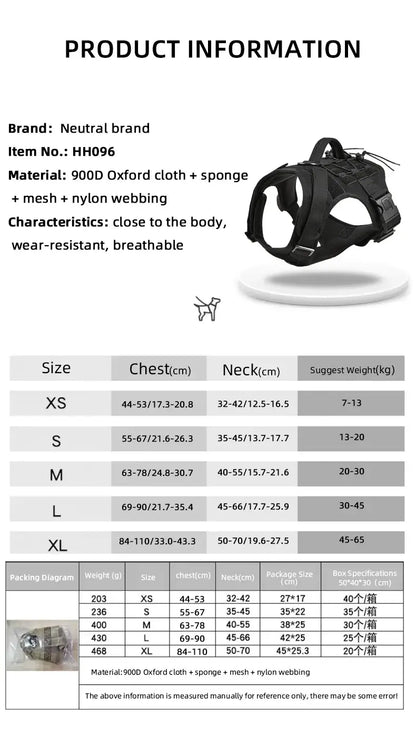 Tactical Dog Vest Harness No Pull Comfortable Adjustable Pet Harness For Medium Large Dog Military Training With Handle Labrador