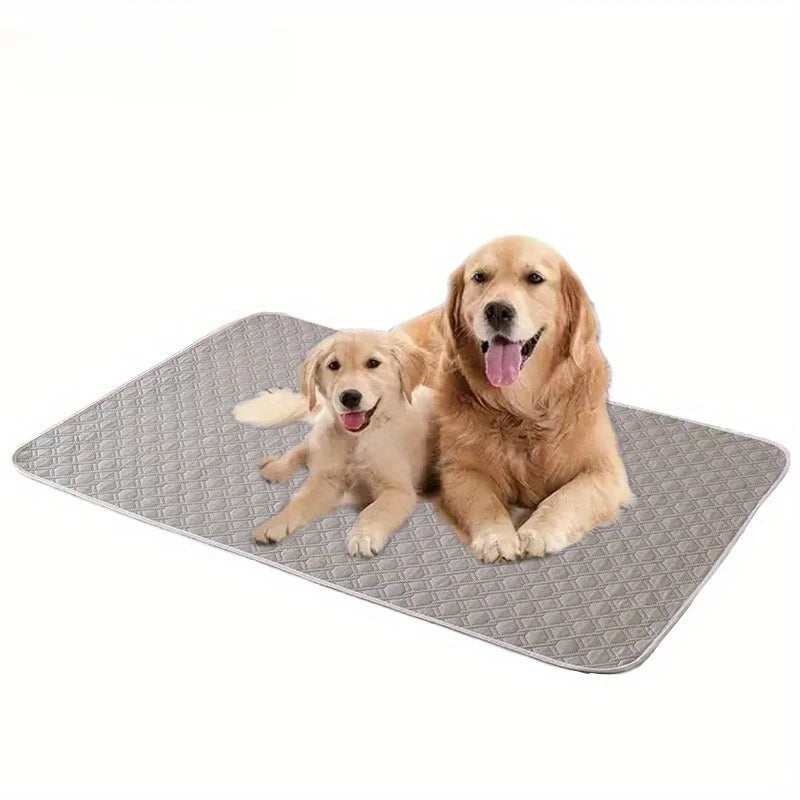 washable pet training pad in smoke gray, reusable puppy pee mat with leak-proof backing and quick-absorb layer for crate, car, all sizes