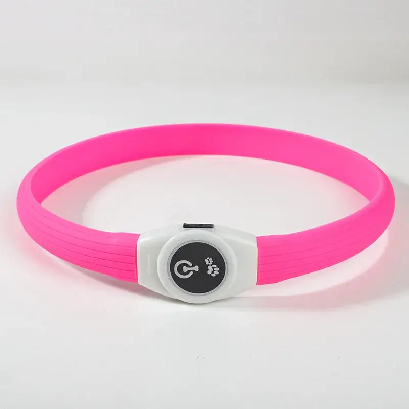 LED dog collar pink waterproof PVC with USB interface and 3 modes for large, medium and small dogs