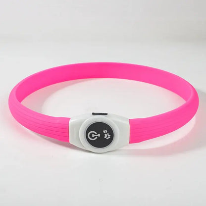 LED dog collar pink waterproof PVC with USB interface and 3 modes for large, medium and small dogs