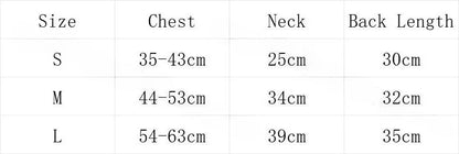 Size chart for Dog Clothes for Small Medium Dogs Cow Pig Styling Outfit for French Bulldog Pet Puppy Clothing.
