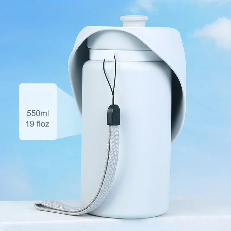 collapsible dog water bottle portable 550ml leak-proof pet travel dispenser with drinking tray for outdoor hydration