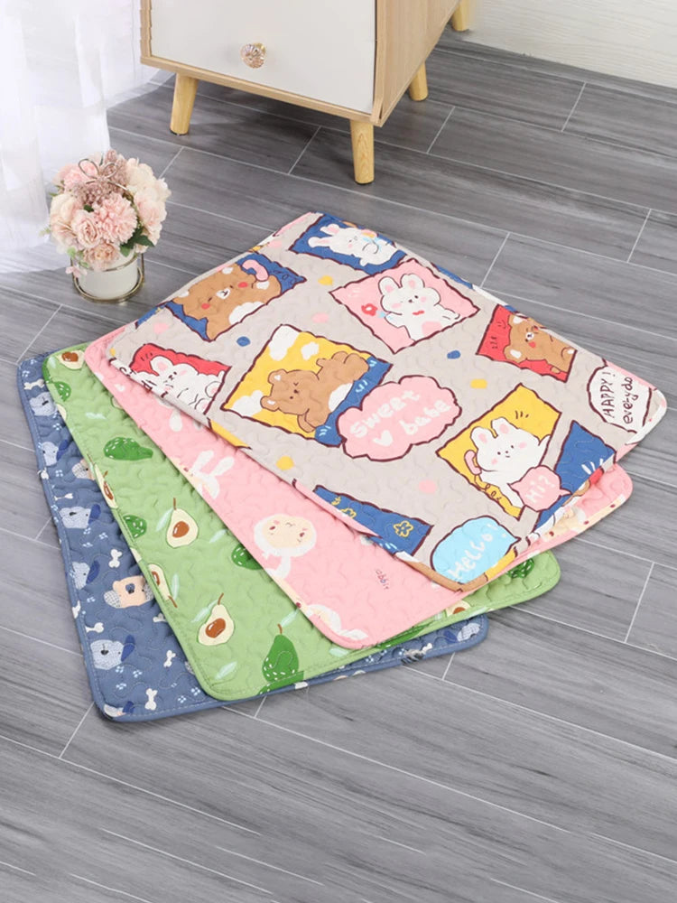 reusable washable dog pee pad colorful cartoon pet mat for dogs, absorbent reusable washable dog pee pad