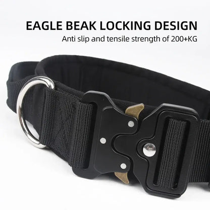 tactical dog collar for medium to large dogs with eagle beak locking buckle, padded durable control collar