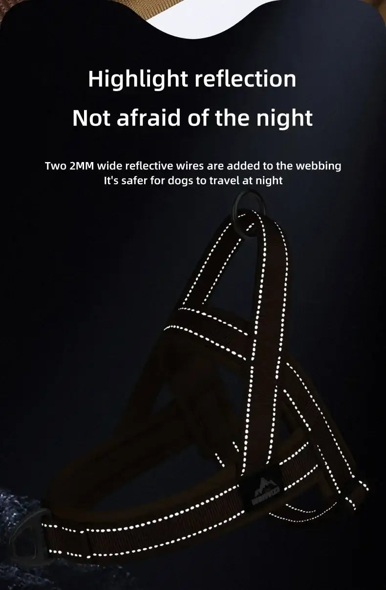 escape-proof tactical dog harness with reflective webbing for safe night walking and training for large dogs