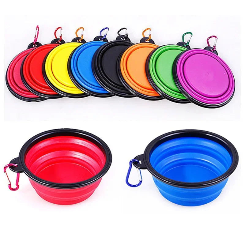 collapsible pet travel bowl silicone portable pet food and water bowl for cats and dogs with carabiner clip