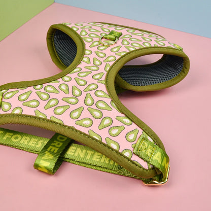 Cute adjustable dog harness and leash set with avocado print, quick-release luxury pet harness for Valentine&
