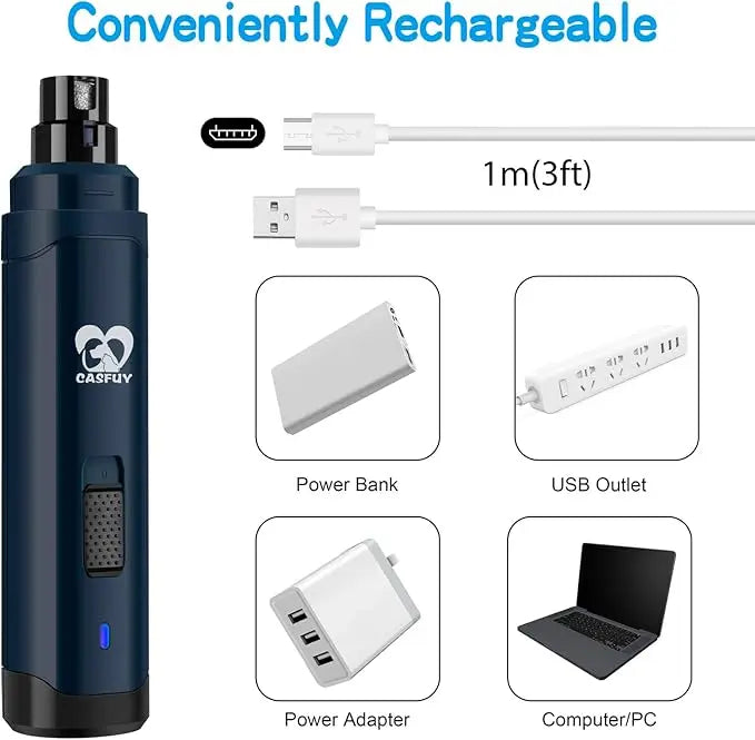 Dog Nail Grinder Upgraded - Professional 2-Speed  Rechargeable Pet Nail Trimmer
