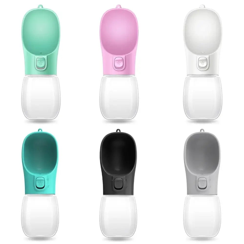Portable dog water bottle for small and large dogs, leakproof outdoor drinking bowl in multiple colors